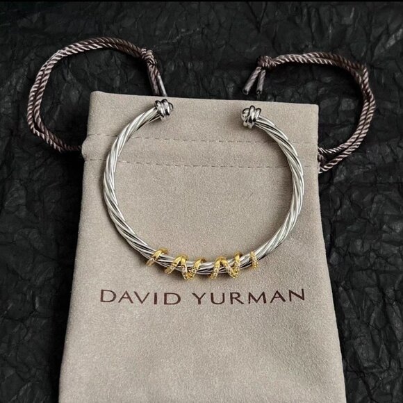 David Yurman Sterling Silver & Gold Cable Bracelet - Picture 1 of 5
